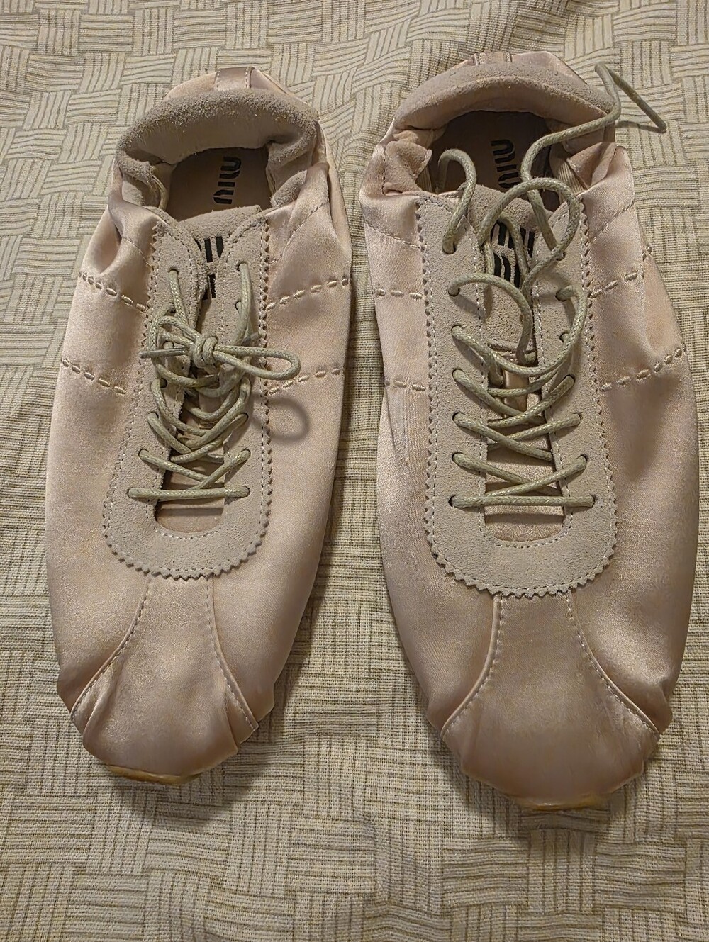 Miu Miu Pale Pink Satin Lace-Up Athletic Sneakers